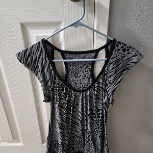 Women's Black and Gray Animal Print Top